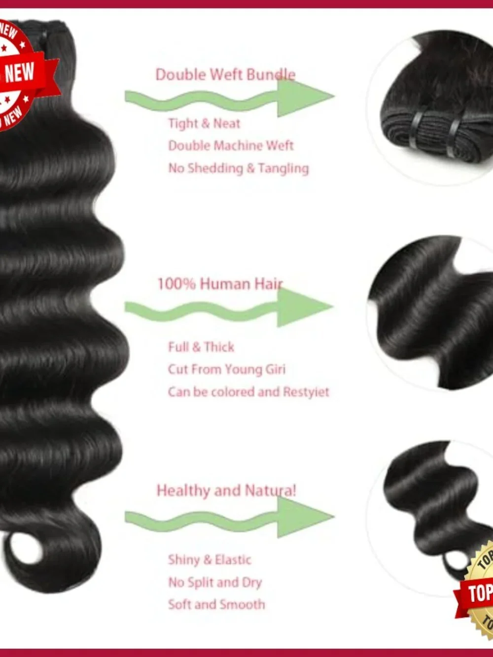 22 24 26 Inch Body Wave Human Hair Extensions 3 Bundles Virgin Hair